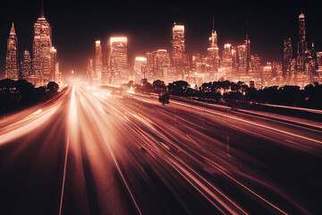 Fototapeta premium Skyline mit vielen Lichtern in der Stadt