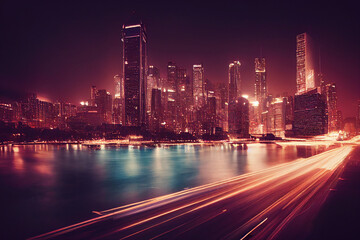 Fototapeta na wymiar Skyline mit vielen Lichtern in der Stadt