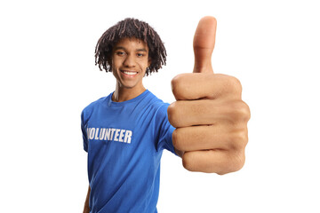 Young african american male volunteer showing thumbs up