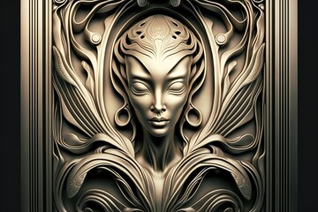 Alien in art nouveau style, concept of Space and Futuristic, created with Generative AI technology