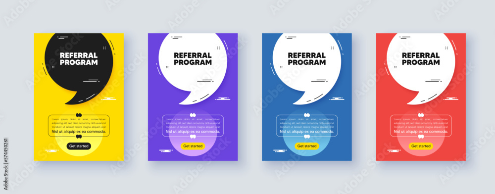 Poster poster frame with quote, comma. referral program tag. refer a friend sign. advertising reference sym