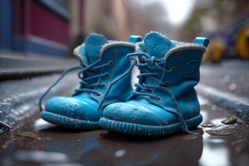 Pair of old blue baby boots generated with AI