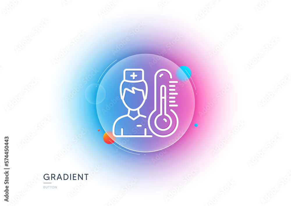 Poster thermometer with doctor line icon. gradient blur button with glassmorphism. temperature diagnostic s