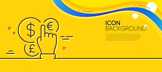 Money currency line icon. Abstract yellow background. Cash exchange sign. Stock trade symbol. Minimal money currency line icon. Wave banner concept. Vector