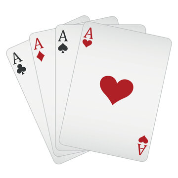 Four aces playing cards - Four Of A Kind poker hand, Ace of Hearts, Spades, Clubs and Diamonds card, vector illustration