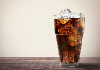 refreshing tasty sweet cola with cold ice cubes