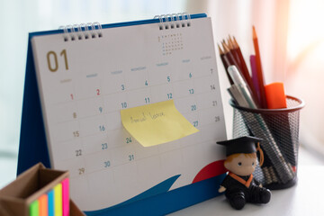 Annual Leave Schedule Planning To Do List Concept. leave on paper note stick on the calendar for...