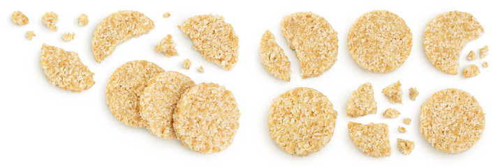coconut cookies with white flax seeds and honey isolated on white background. Healthy food. Top view with copy space for your text. Flat lay