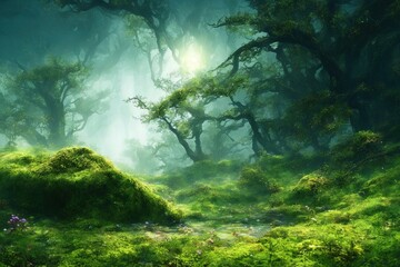Epic Irish landscape with lots of trees, Cinematic Light, Dramatic warm mood, generative ai, 