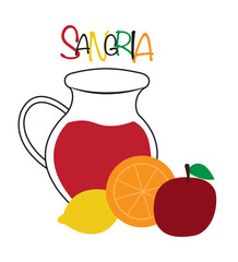 Sangria, traditional Spanish drink in the jug with fruits vector icon