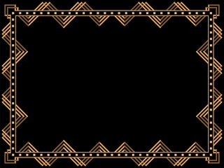 Art deco frame. Vintage linear border. Design a template for invitations, leaflets and greeting cards. Geometric golden frame. The style of the 1920s - 1930s. Vector illustration