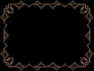 Art deco frame. Vintage linear border. Design a template for invitations, leaflets and greeting cards. Geometric golden frame. The style of the 1920s - 1930s. Vector illustration