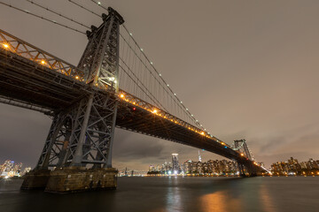 View of the Brooklyn, Manhattan and Williamsburg Bridge at night. Long Exposure Photo Shoot.