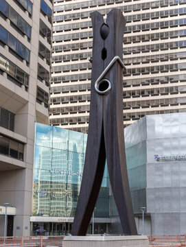 Clothespin Sculpture. Clothespin is a weathering steel sculpture by Claes Oldenburg, located at Centre Square, Market Street, Philadelphia.