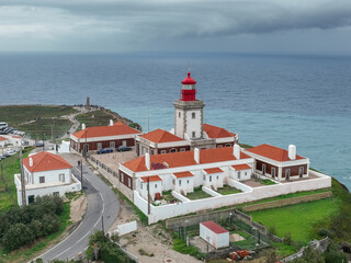 Cabo Da Roca Lighthouse. The Westernmost Point of Continental Europe. Drone Point of View