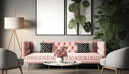 Modern home interior with pink accent, generative ai