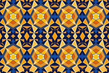 Background pattern in kofar mata style, repetitive, concept of Geometric Shapes and Colorful Design, created with Generative AI technology