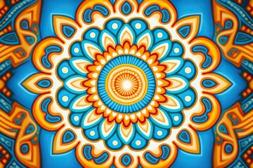 Background pattern in rangoli style, repetitive, bright, concept of Symmetrical Design and Geometric Shapes, created with Generative AI technology