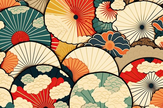 Background pattern in ukiyo-e style repetitive bright, concept of Geometric and Ornate, created with Generative AI technology