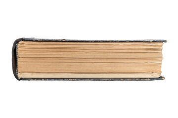 bottom view of a closed book - page edges of an old closed book, isolated on white background with clipping path