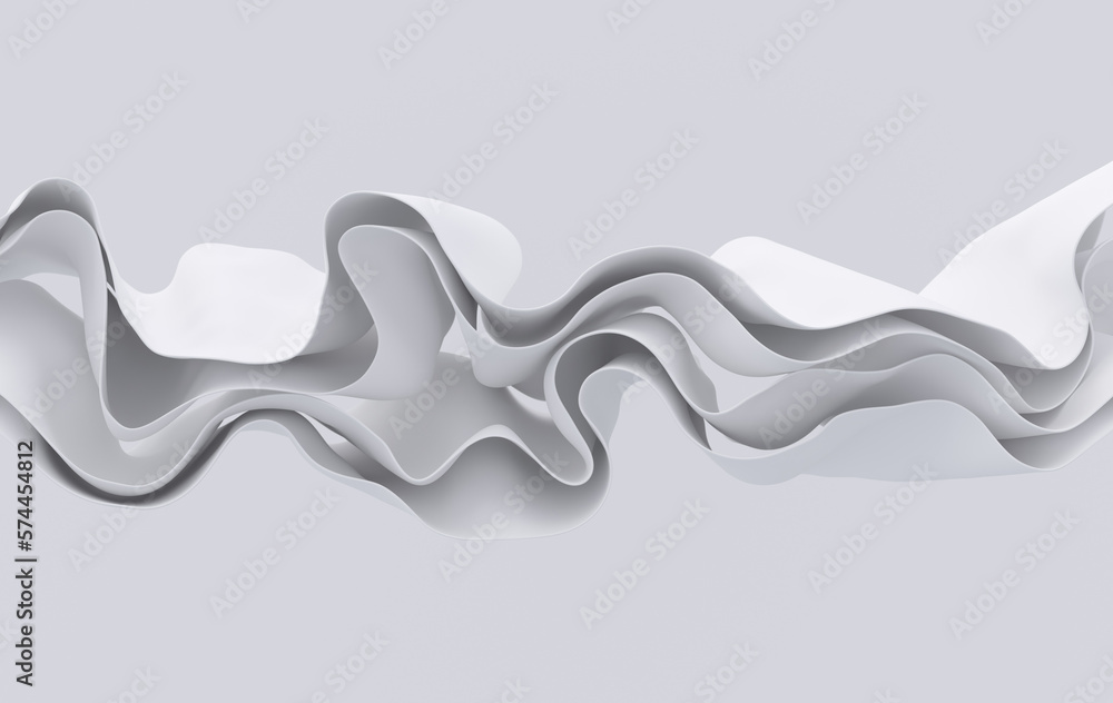 Poster white paper or cotton fabric 3d rendering background with waves and curves. dynamic wallpaper