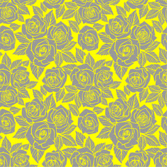 seamless gray asymmetric pattern of rose contours on a yellow background, texture, design