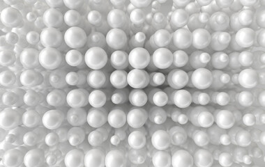 Abstract 3d rendering geometric background with white pearl spheres, beads