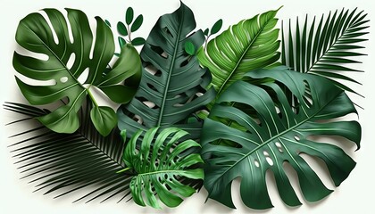 Realistic Composition of Tropical Palm Leaves and Green Leaf Pile Image with Isolated Background. Generative ai