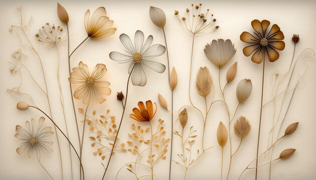 Fototapeta A beautiful and delicate pattern of dried flowers, perfect for a stunning wallpaper background
