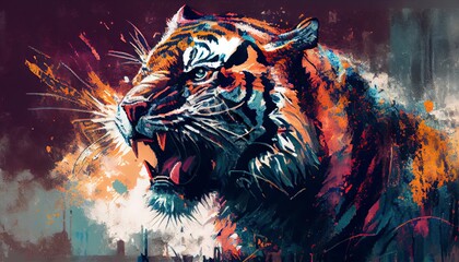 Fototapeta na wymiar A painting of a tiger, Generative AI