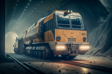 Underground freight trasnportation, transports of the future, train, trucks,  generative ai