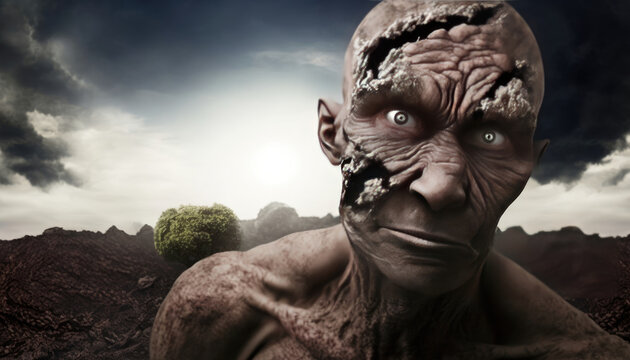 zobi runs through a steppe, body disintegrates, halloween