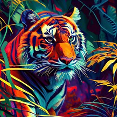 Naklejka na ściany i meble A painting of a tiger, Generative AI