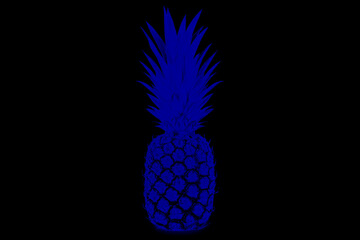 abstract neon blue color pineapple, pattern, summer, decoration, advertising, top. isolated in blackabstract neon blue color pineapple, pattern, summer, decoration, advertising, top. isolated in black