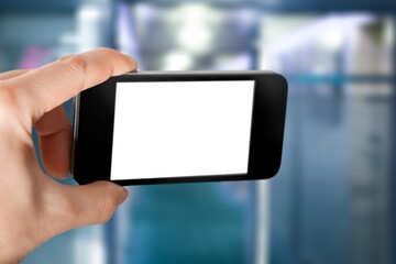 Hand hold a phone with a blank screen