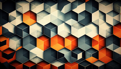 Orange, grey, and white abstract background with cubes created with generative AI technology