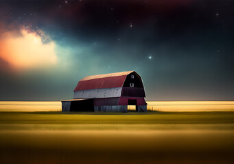 Fototapeta na wymiar Old barn on the farm in the night. Generative Al Illustration.