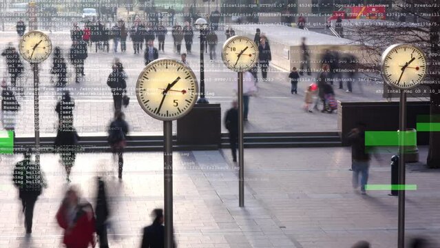 London docklands clocks with people