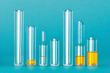 Brightly-colored liquids in test tubes in a science lab. Chemistry, progress, innovation concept created with generative AI.