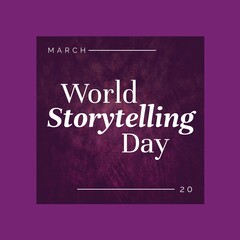 Composition of world storytelling day text over purple background with copy space