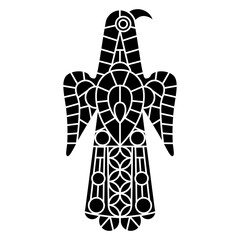 Stylized eagle bird. Medieval Visigoth design from Spain. Black and white negative silhouette.