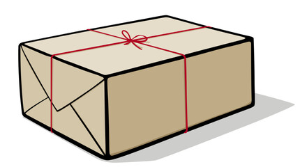 Parcel wrapped in brown paper and tied with string