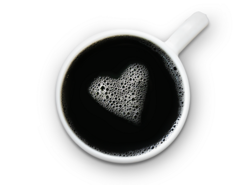cup of coffee with a foam heart in transparent png