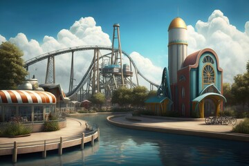Old amusement park, retro park, Generative AI