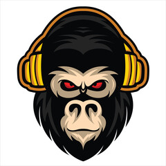 Gorilla esport sport logo template with earphones
