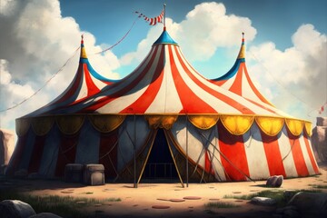 Circus tent front view, retro circus tent, Generative AI
