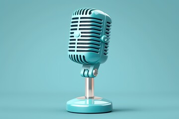 Microphone isolated on blue background, Generative AI