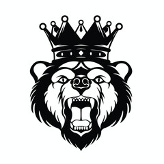 Black white king bear animal logo business