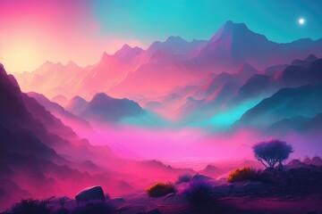 Natural landscape with colorful fog, Generative AI
