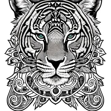 a black and white tiger face 